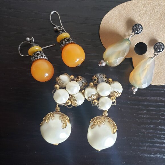 Lot 3 Pairs of Vintage Earrings Clip On and Pierced - Picture 1 of 10